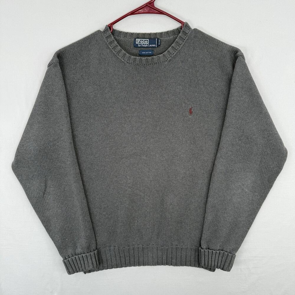 Vintage 90s Polo Ralph Lauren Knit Sweater 100% Cotton Knit Charcoal Gray Mens M